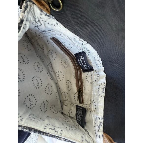 new MYRA BAG leather cowhide calf hair gray white cotton crossbody purse bag - Picture 7 of 8